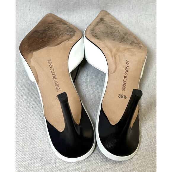Manolo Blahnik White Leather Lace-Up Pointed Toe Mules Heels Size 36.5 Italy - Picture 5 of 6